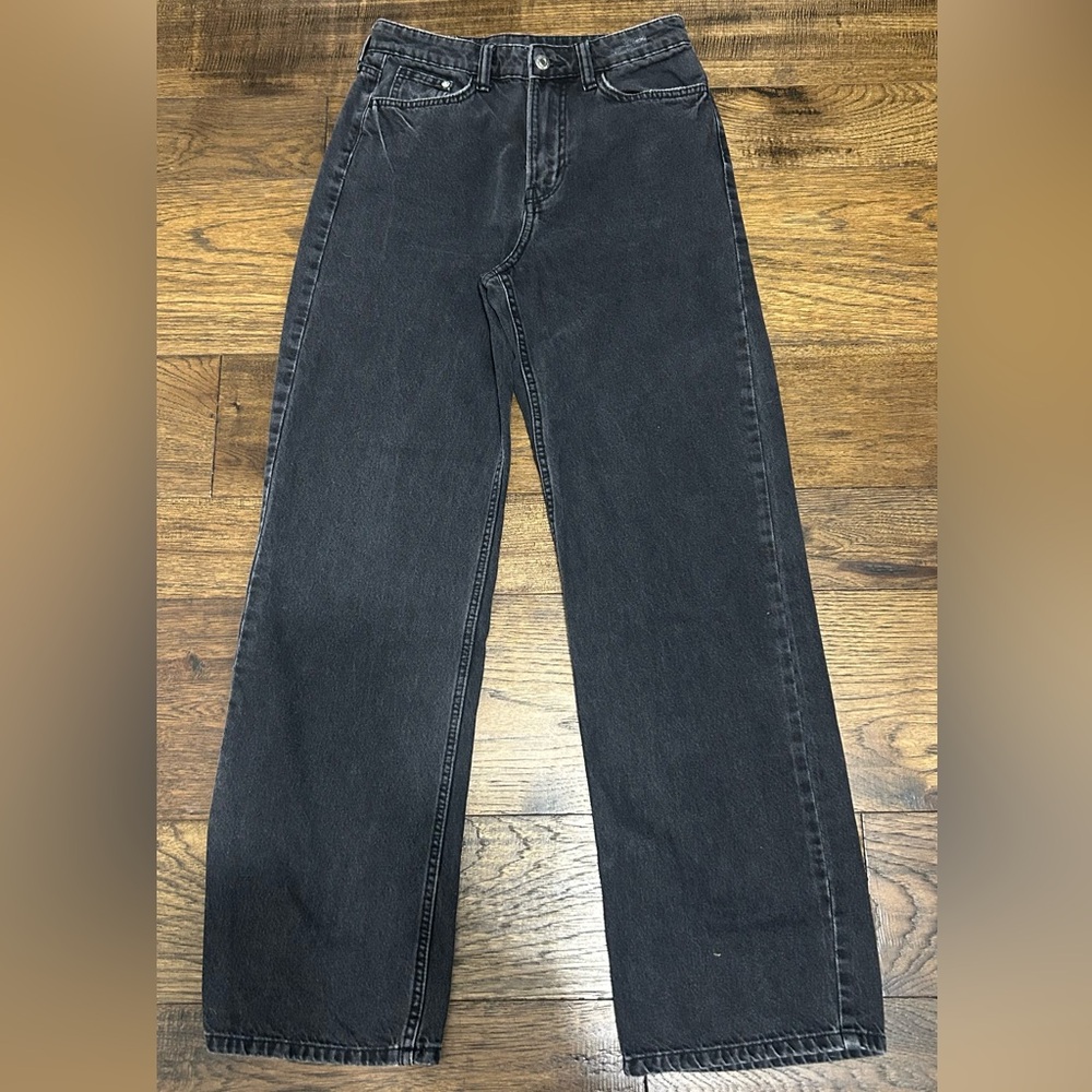 &Denim Wide Ultra High Waist Black Wash Jeans (4)